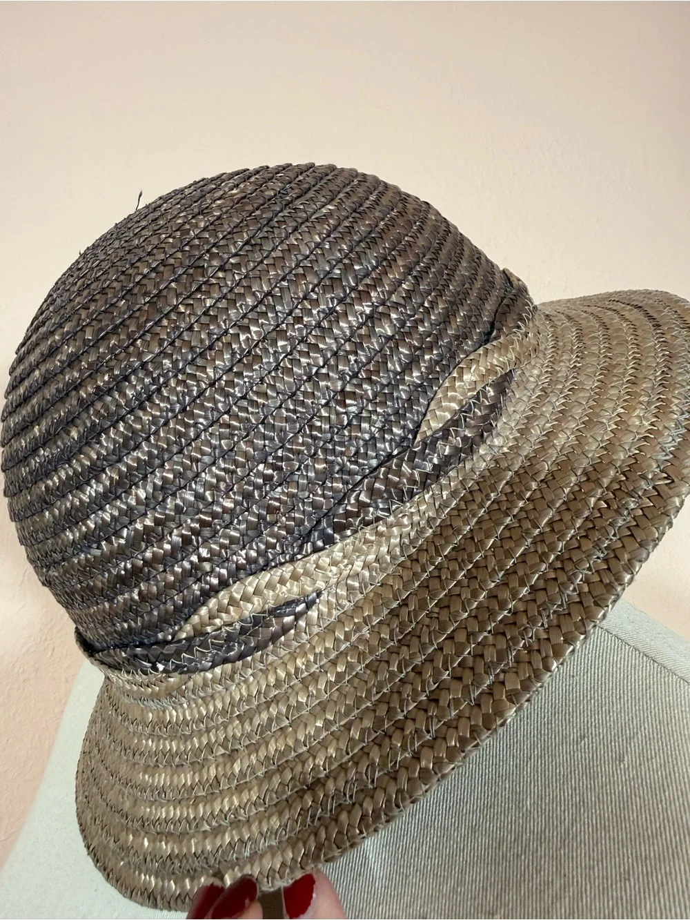 Vintage Italian Brandeis natural straw Grey tan Art deco short brim sun hat - Picture 6 of 17